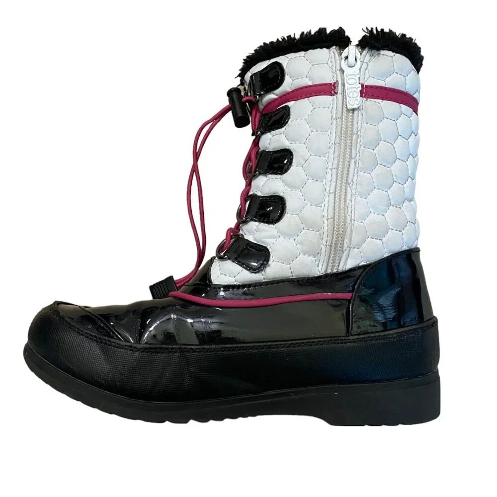 Totes Toasty White Girls Snow Boot in Black, Pink and White Sz 4 - Picture 7 of 10